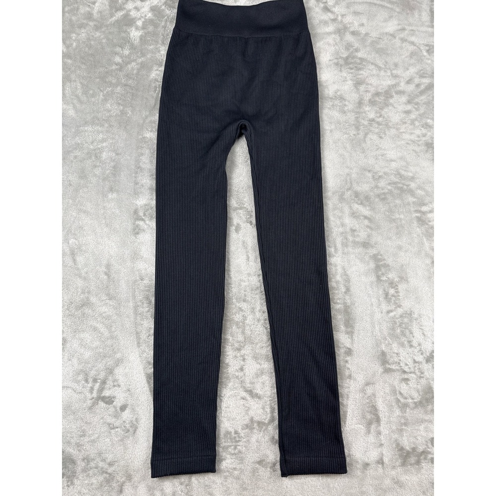 Bella Movement Womens Black Ribbed High Waisted Leggings FR-501 Small Medium